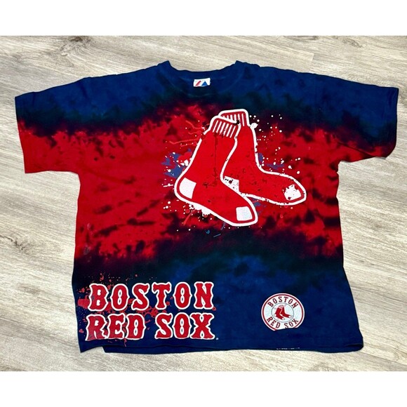 Boston Red Sox Tie Dye T Shirt Majestic‎ Blue Big Graphic Short Sleeve L Large - Picture 1 of 4